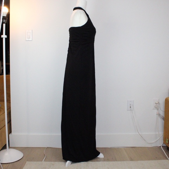 Black Halter Maxi Dress Ruched Bodycon Formal Evening Y2K - Picture 6 of 8